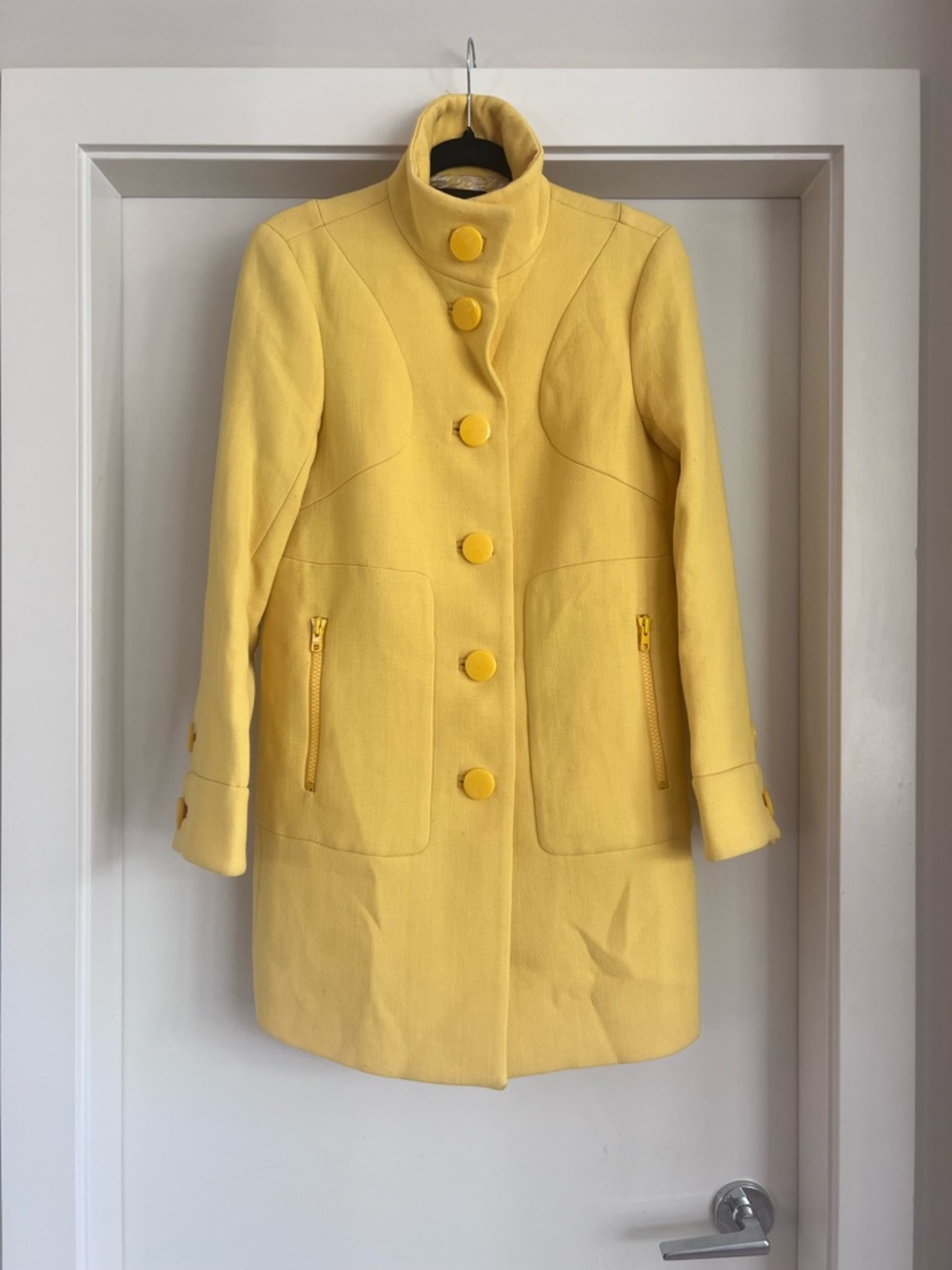 Zara Yellow Button-Front 60s Wool Ladies Coat